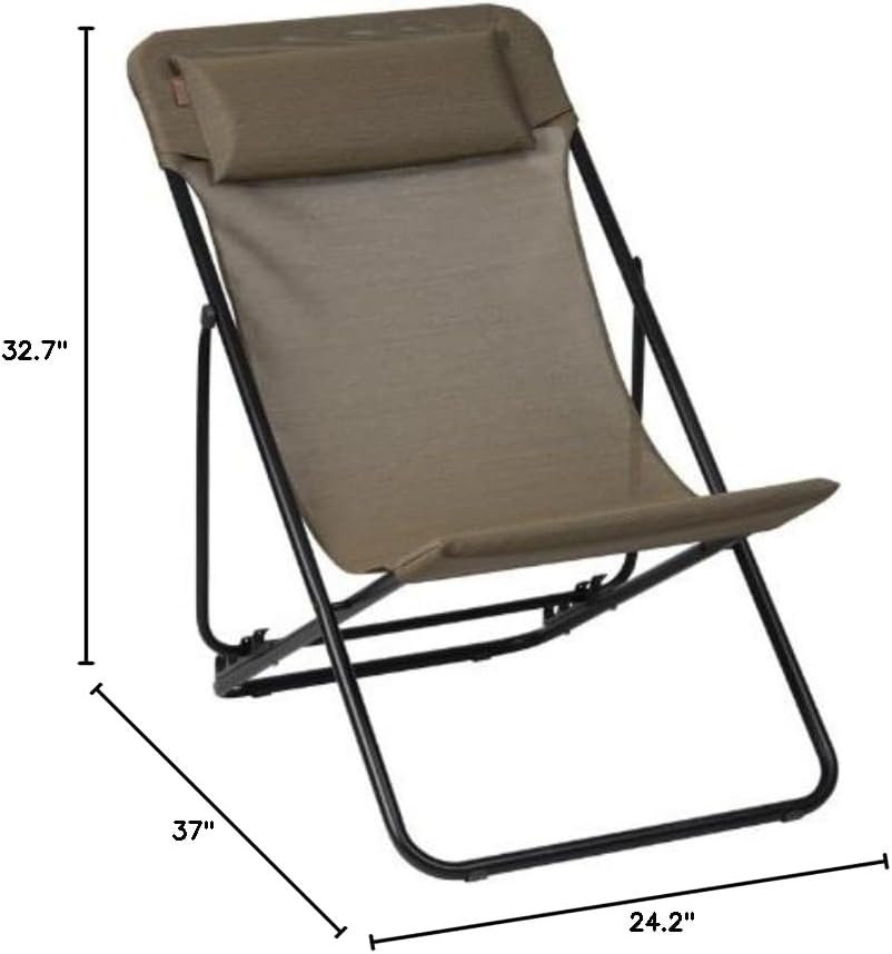 Lafuma LFM2535-6896 Maxi Transat Plus Folding Sling Chair – Black Frame with Bronze Natural Batyline® Fabric