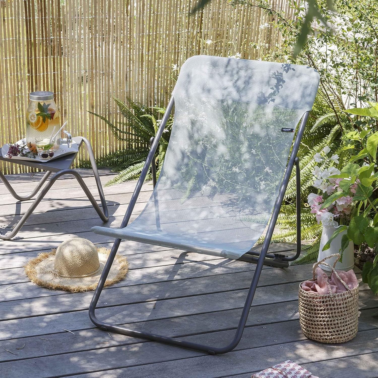 Lafuma LFM2502-8556 Maxi Transat Folding Sling Chair with Basalt Steel Frame and Batyline Fabric (Set of 2), Terre