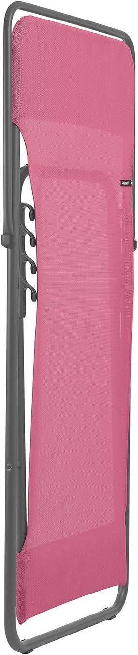 Lafuma LFM2502-8555 Maxi Transat Folding Sling Chair with Basalt Steel Frame and Batyline Fabric (Set of 2), Begonia