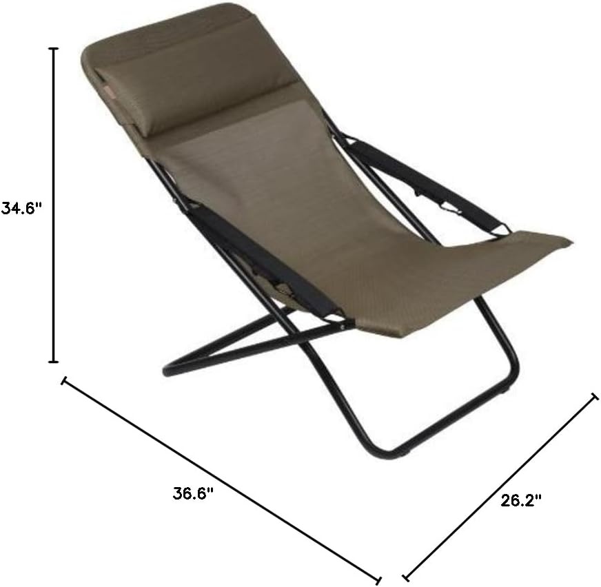 Lafuma LFM2537-6896 Transabed XL Plus Folding Sling Chair – Black Frame with Bronze Natural Batyline® Fabric