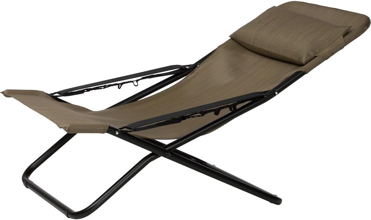 Lafuma LFM2537-6896 Transabed XL Plus Folding Sling Chair – Black Frame with Bronze Natural Batyline® Fabric