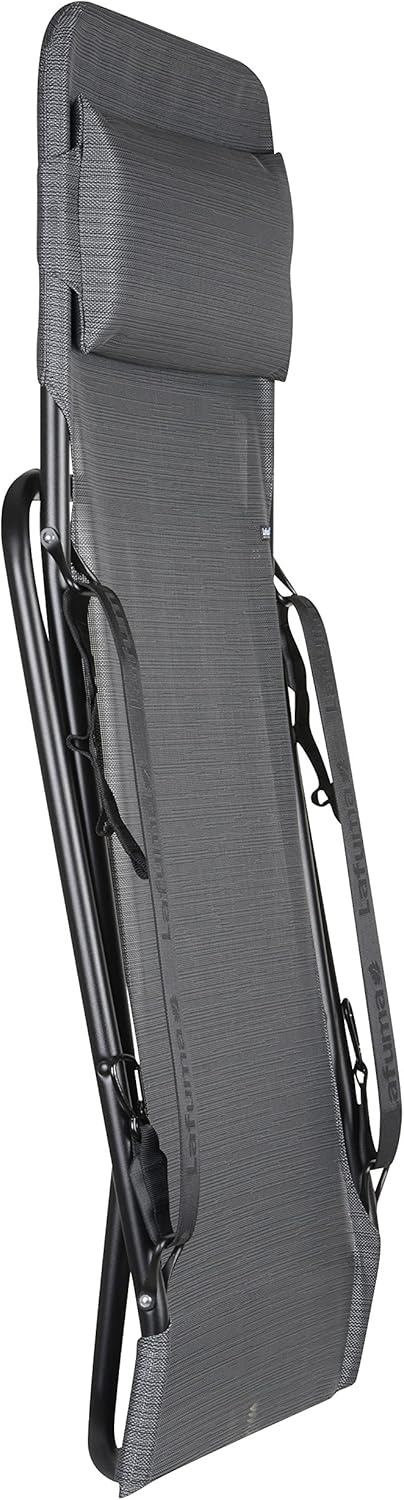 Lafuma LFM2537-6897 Transabed XL Plus Folding Sling Chair – Black Frame with Obsidian Natural Batyline® Fabric
