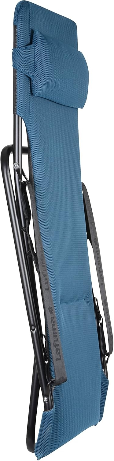 Lafuma Transabed XL Plus Air Comfort – Black Steel Frame – Bordeaux Air Comfort Fabric – Folding Sling Chair – Premium Outdoor Folding Lounge Chairs(Coral Blue)