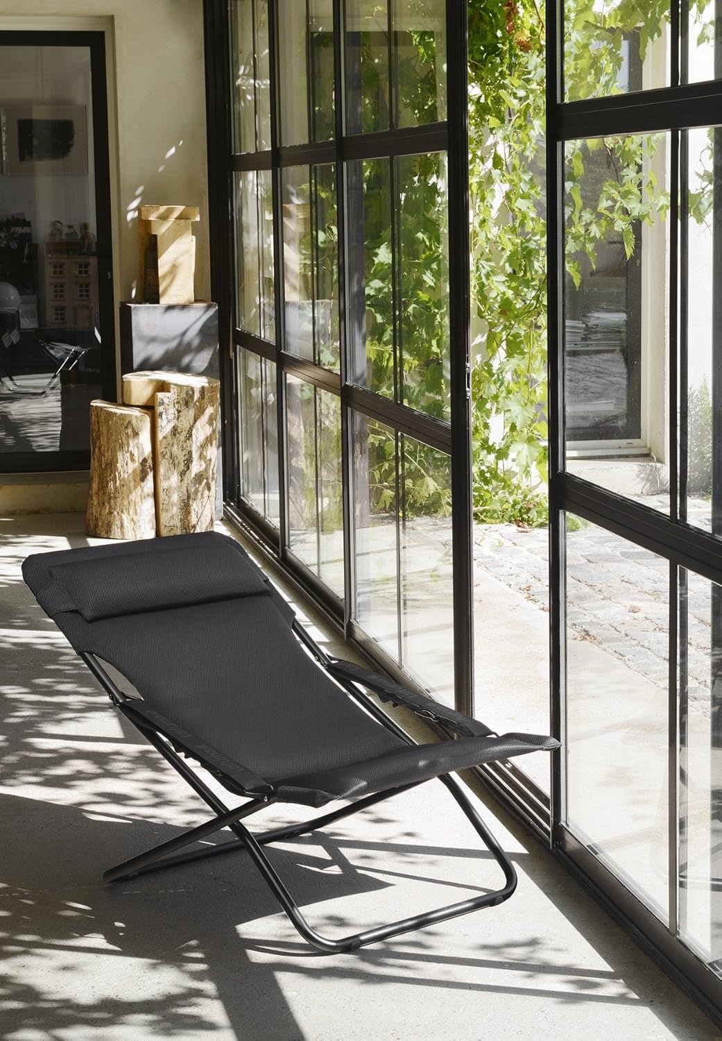Lafuma Transabed XL Plus Air Comfort – Black Steel Frame – Bordeaux Air Comfort Fabric – Folding Sling Chair – Premium Outdoor Folding Lounge Chairs(Acier)
