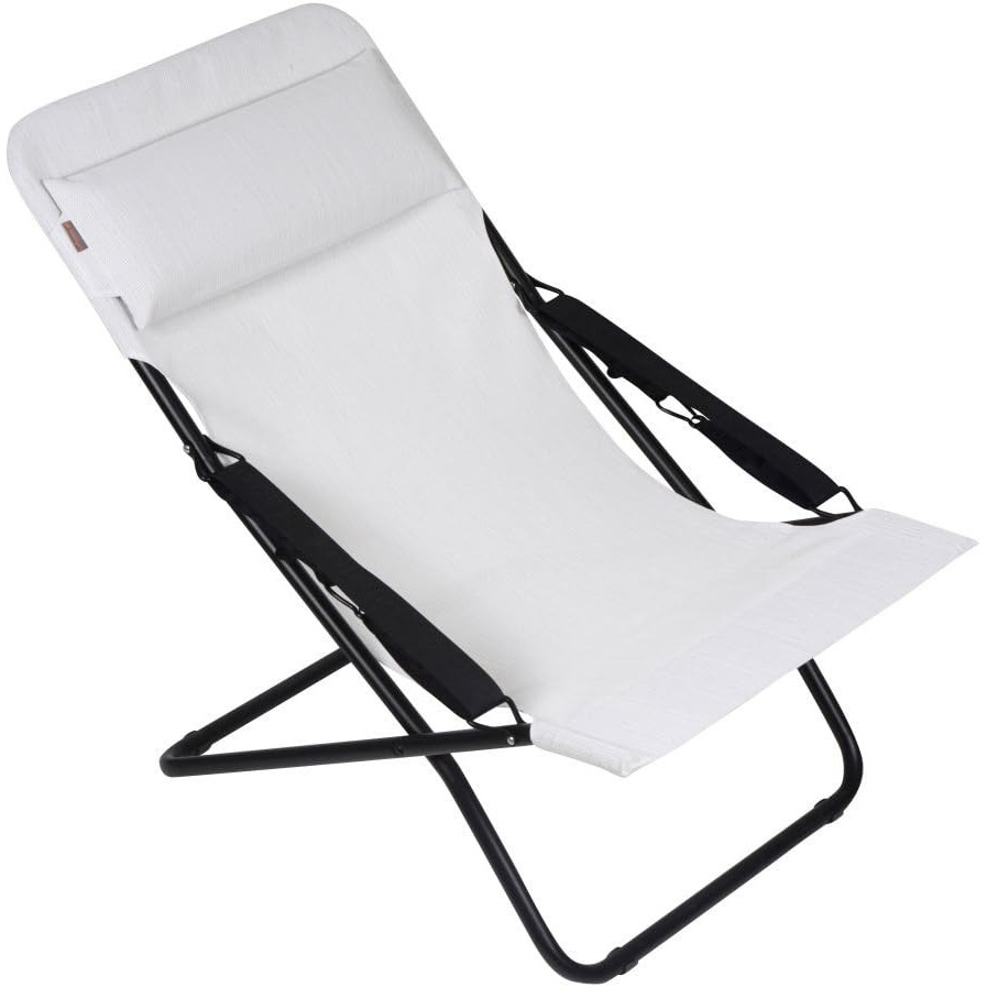 Lafuma LFM2537-6900 Transabed XL Plus Folding Sling Chair – Black Frame with Ecume Natural Batyline® Fabric