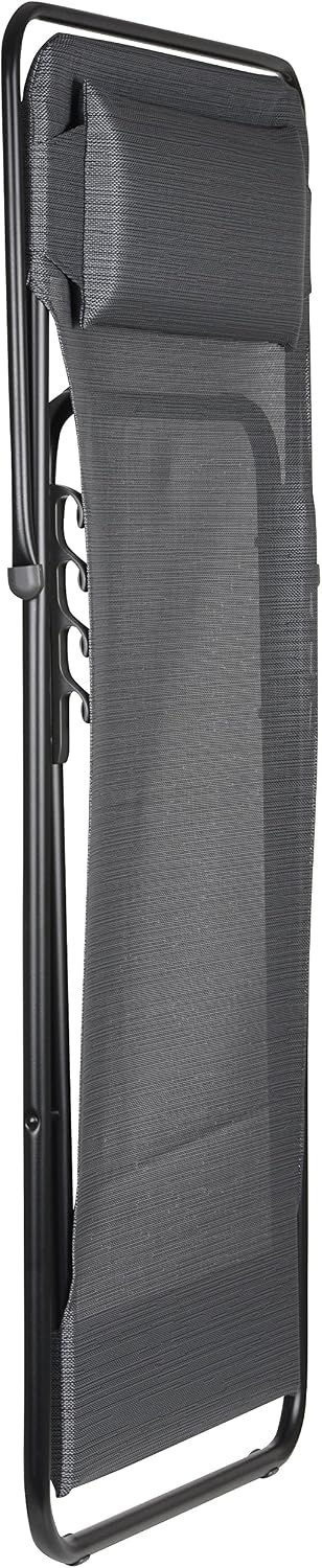 Lafuma LFM2535-6897 Maxi Transat Plus Folding Sling Chair – Black Frame with Obsidian Natural Batyline® Fabric
