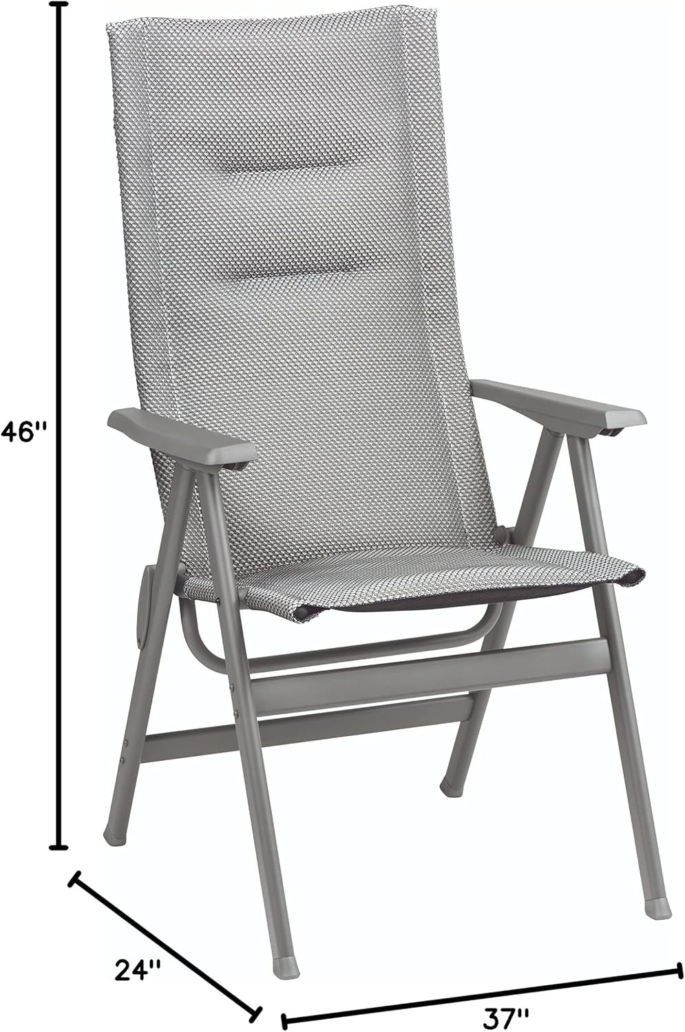 Lafuma Mobilier Zen-it High Back BeComfort Padded Patio Chair – Lightweight & Durable Folding Outdoor Dining Arm Chair with Black Steel Frame – Silver(Silver)
