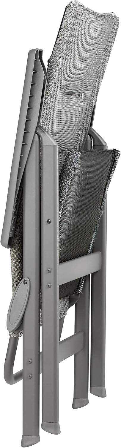 Lafuma Mobilier Zen-it High Back BeComfort Padded Patio Chair – Lightweight & Durable Folding Outdoor Dining Arm Chair with Black Steel Frame – Silver(Silver)