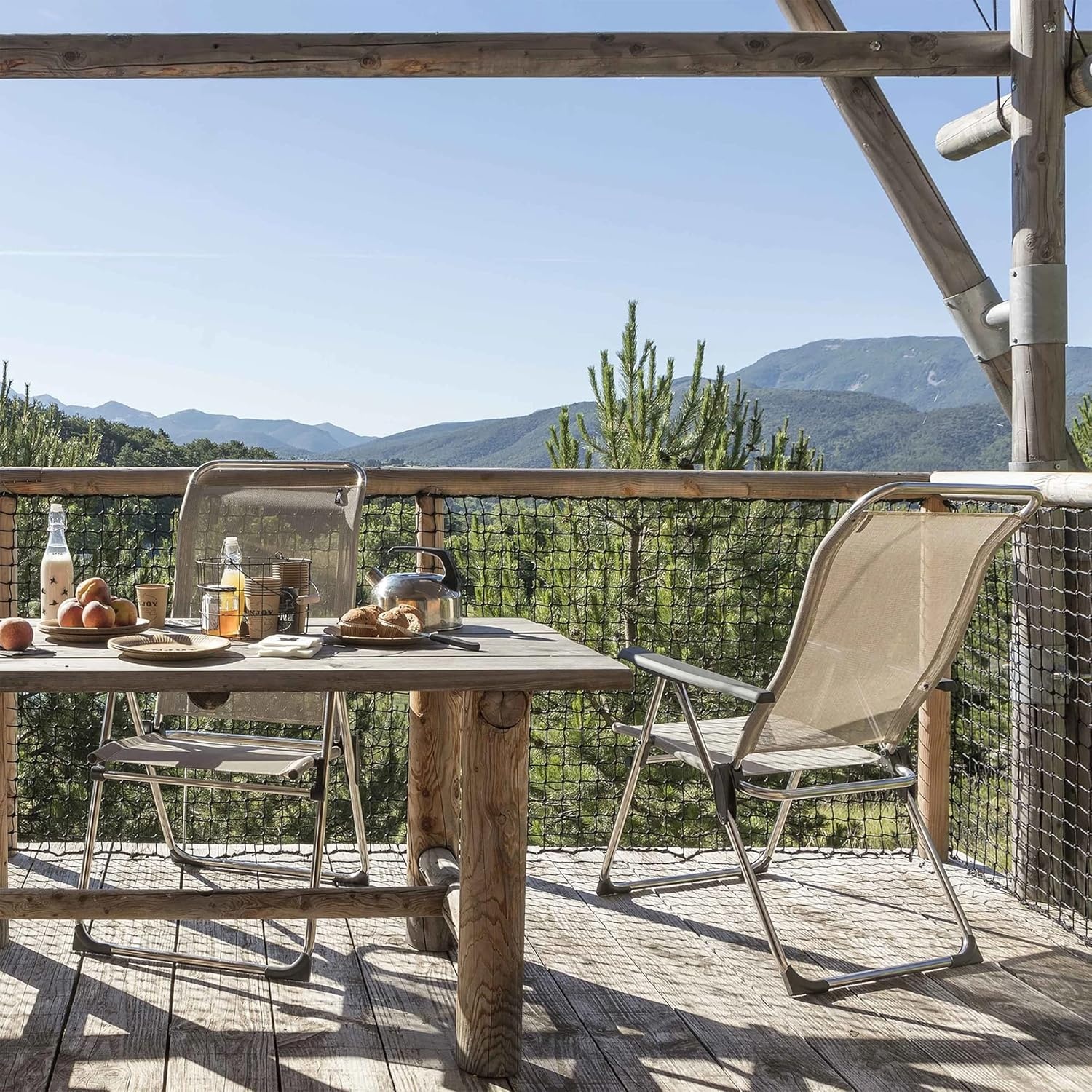 Lafuma Alu Cham Air Comfort Padded Adjustable Folding Outdoor Camping Mesh Sling Armchair Seat with High Ergonomic Backrest, Acier Black(Batyline – Ciel Sky Blue)