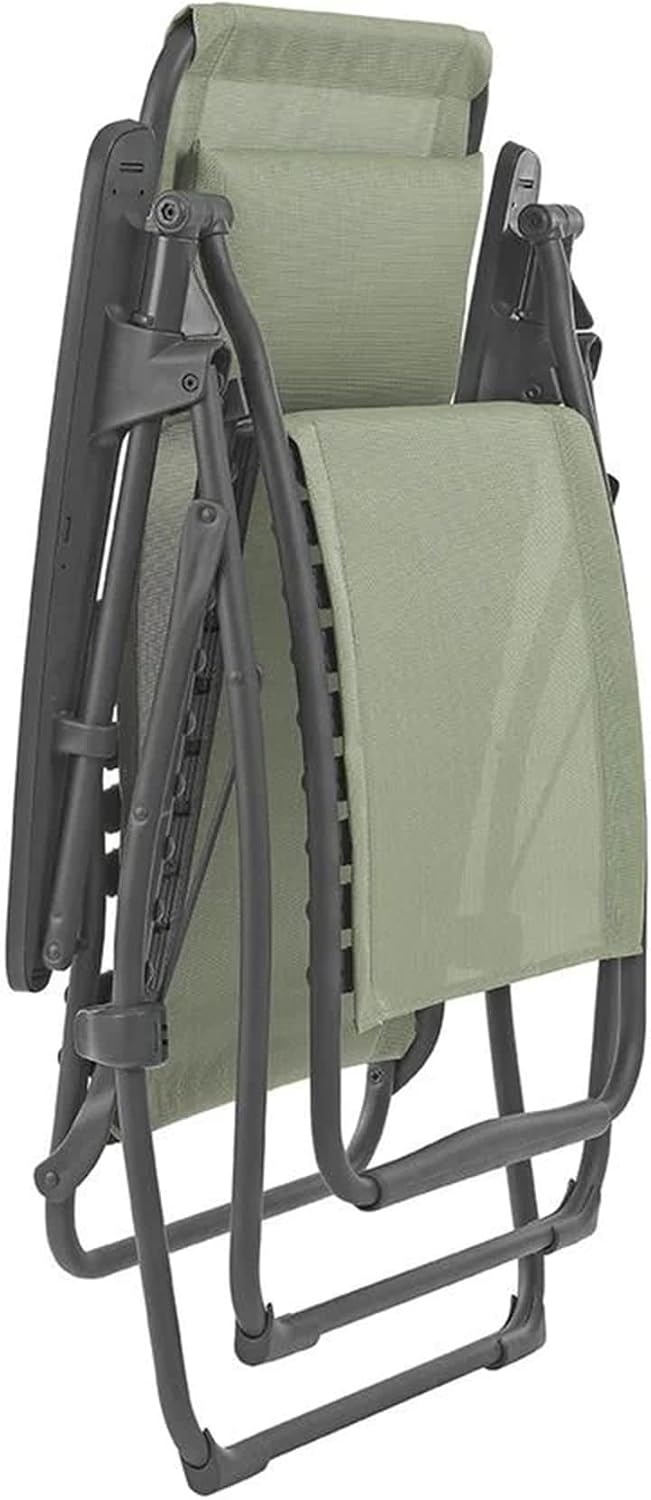 Lafuma R-Clip Batyline Iso Relaxation Zero Gravity Outdoor Steel Framed Lawn Patio Foldable Lounge Recliner Chair with Removable Cushion, Seigle(Moss Green)