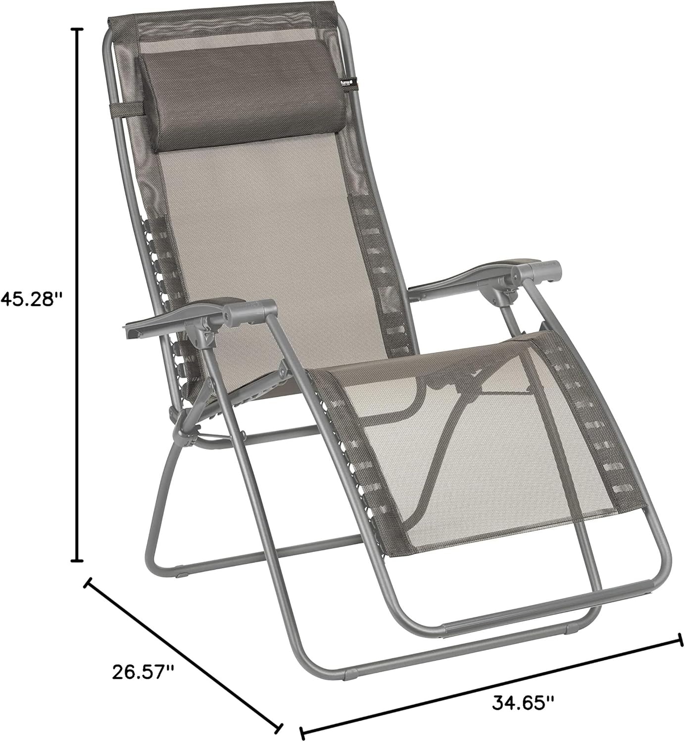 Lafuma LFM2049-8717 R-Clip Batyline Iso Relaxation Zero Gravity Recliner Chair, Folding Outdoor Lounge Chair with Removable Cushion, Graphite(Graphite Grey)