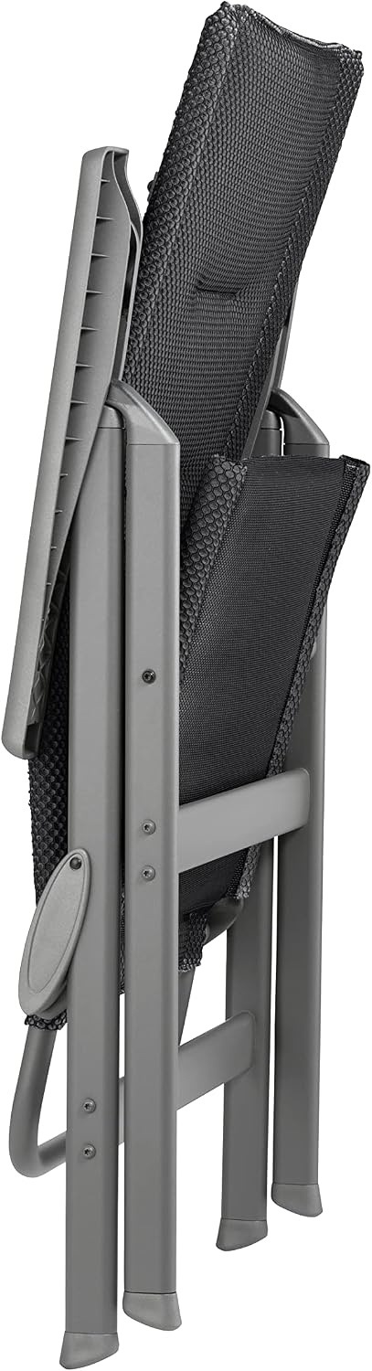 Lafuma Mobilier Zen-it High Back BeComfort Padded Patio Chair – Lightweight & Durable Folding Outdoor Dining Arm Chair with Black Steel Frame – Silver(Dark Grey)