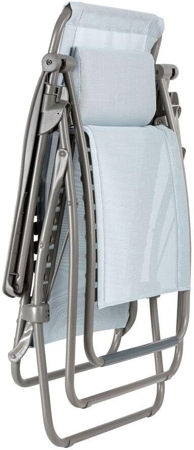 Lafuma LFM2049-8717 R-Clip Batyline Iso Relaxation Zero Gravity Recliner Chair, Folding Outdoor Lounge Chair with Removable Cushion, Graphite(Ciel Light Blue)
