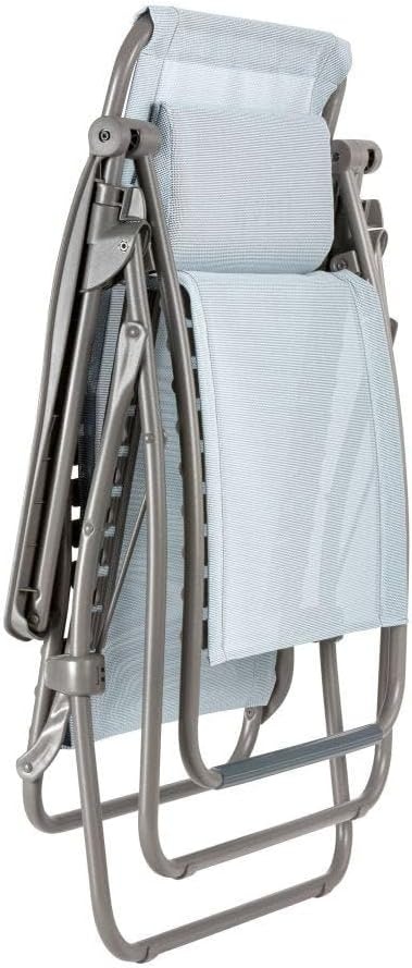 Lafuma LFM2049-8717 R-Clip Batyline Iso Relaxation Zero Gravity Recliner Chair, Folding Outdoor Lounge Chair with Removable Cushion, Graphite(Ciel Light Blue)