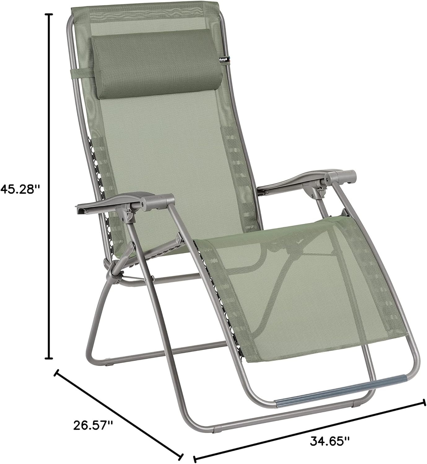 Lafuma LFM2049-8717 R-Clip Batyline Iso Relaxation Zero Gravity Recliner Chair, Folding Outdoor Lounge Chair with Removable Cushion, Graphite(Moss Green)