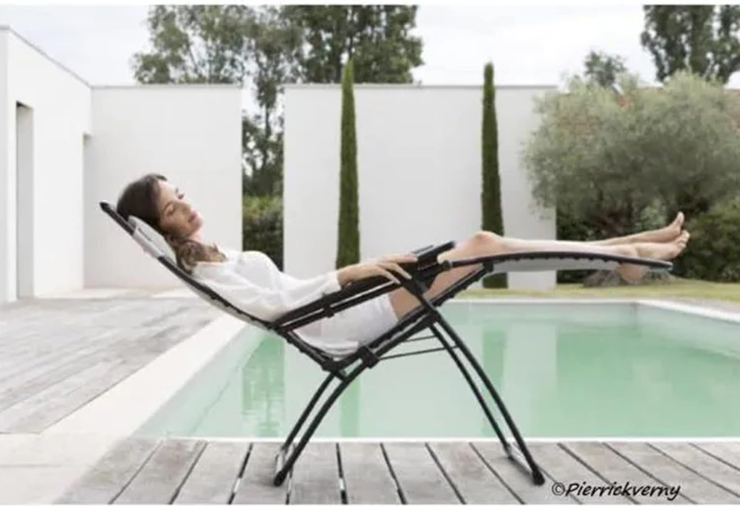 Lafuma R-Clip Batyline Iso Relaxation Patio and Poolside Zero Gravity Outdoor Foldable Lounge Recliner with Removable Canvas, Ocean(Moss Green)