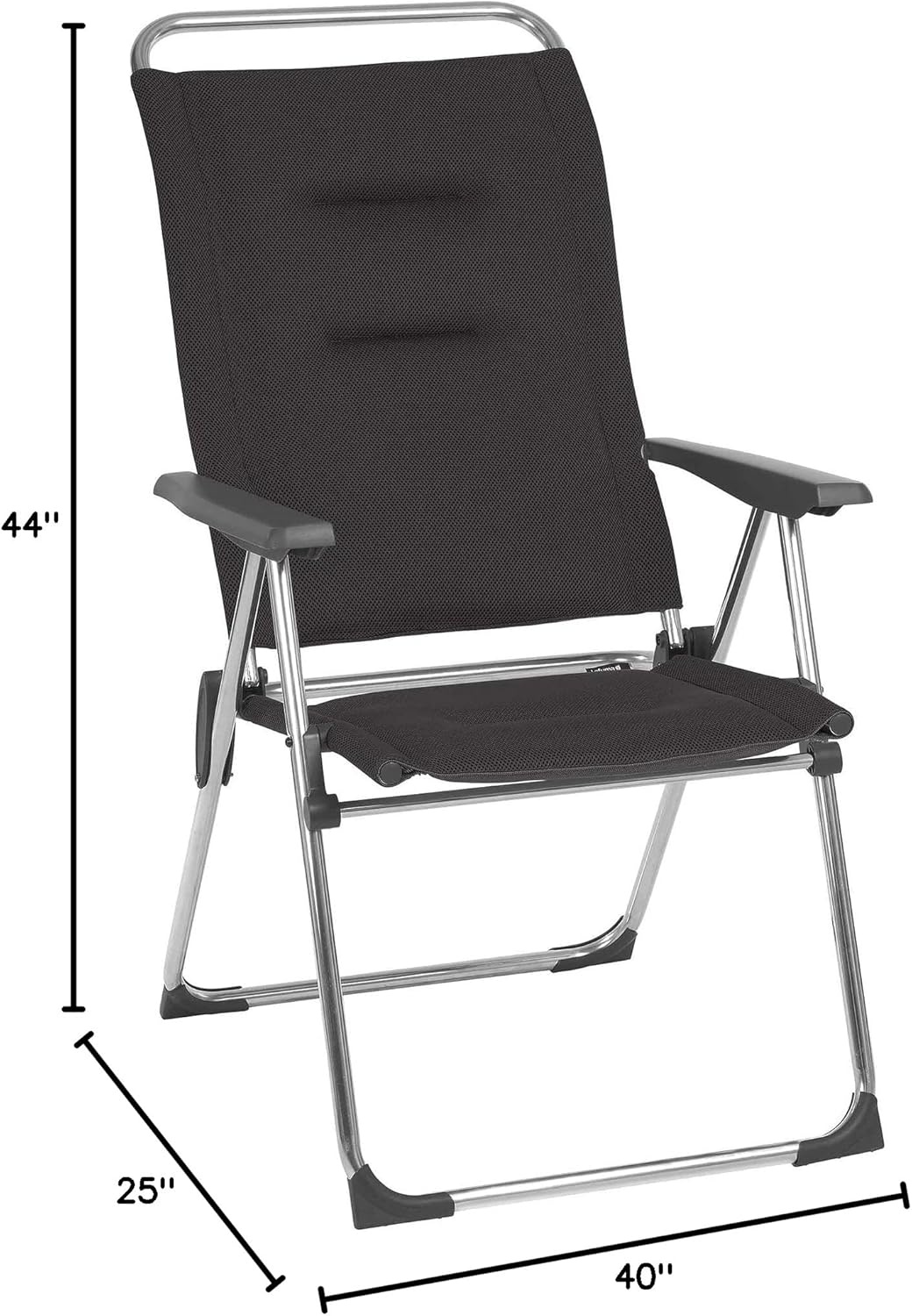 Lafuma Alu Cham Air Comfort Padded Adjustable Folding Outdoor Camping Mesh Sling Armchair Seat with High Ergonomic Backrest, Acier Black(Air Comfort Padded – Acier Black)
