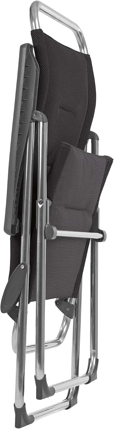 Lafuma Alu Cham Air Comfort Padded Adjustable Folding Outdoor Camping Mesh Sling Armchair Seat with High Ergonomic Backrest, Acier Black(Air Comfort Padded – Acier Black)