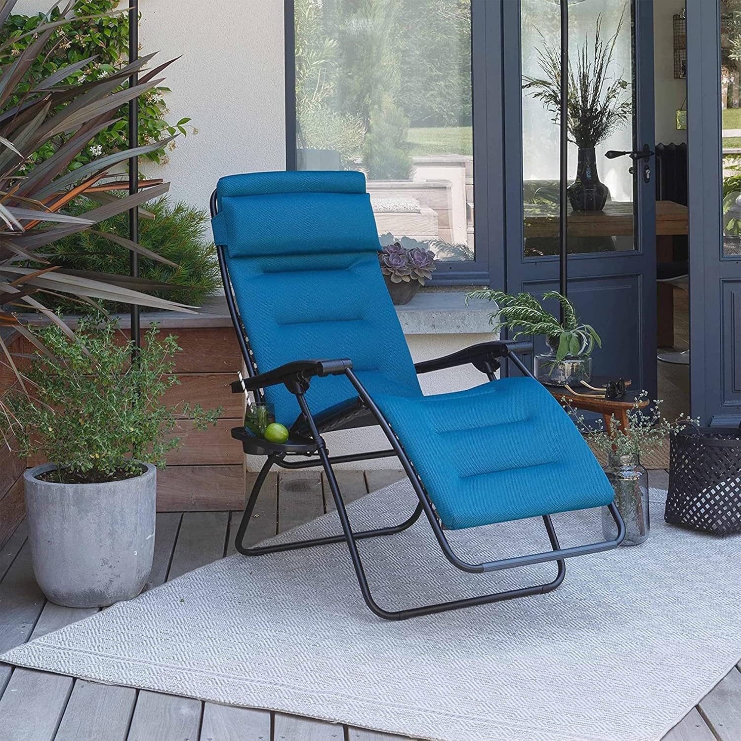 Lafuma RSX Clip Air Comfort, Padded Zero-Gravity Multi-Position Reclining Chair, Bordeaux(Coral Blue)