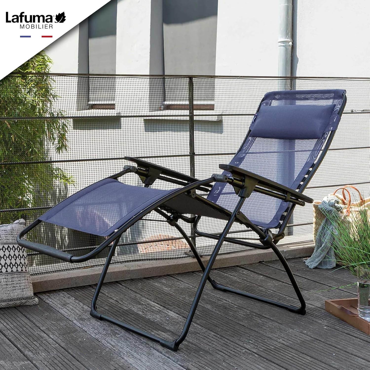 Lafuma Futura XL Zero Gravity Outdoor Steel Framed Lawn Recliner Chair with Armrest, Extra Wide Recliner, and Adjustable Neck Pillow, Seigle(Blue (Ocean))