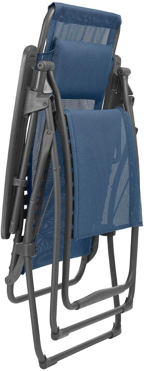 Lafuma Futura XL Zero Gravity Outdoor Steel Framed Lawn Recliner Chair with Armrest, Extra Wide Recliner, and Adjustable Neck Pillow, Seigle(Blue (Ocean))