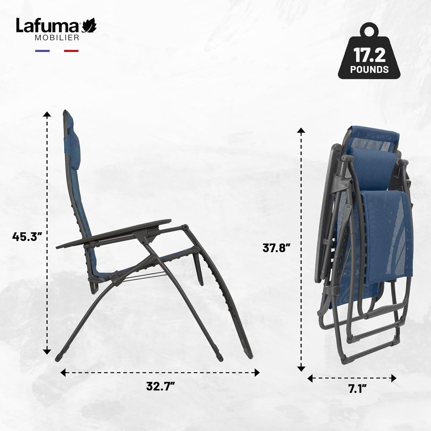 Lafuma Futura XL Zero Gravity Outdoor Steel Framed Lawn Recliner Chair with Armrest, Extra Wide Recliner, and Adjustable Neck Pillow, Seigle(Blue (Ocean))
