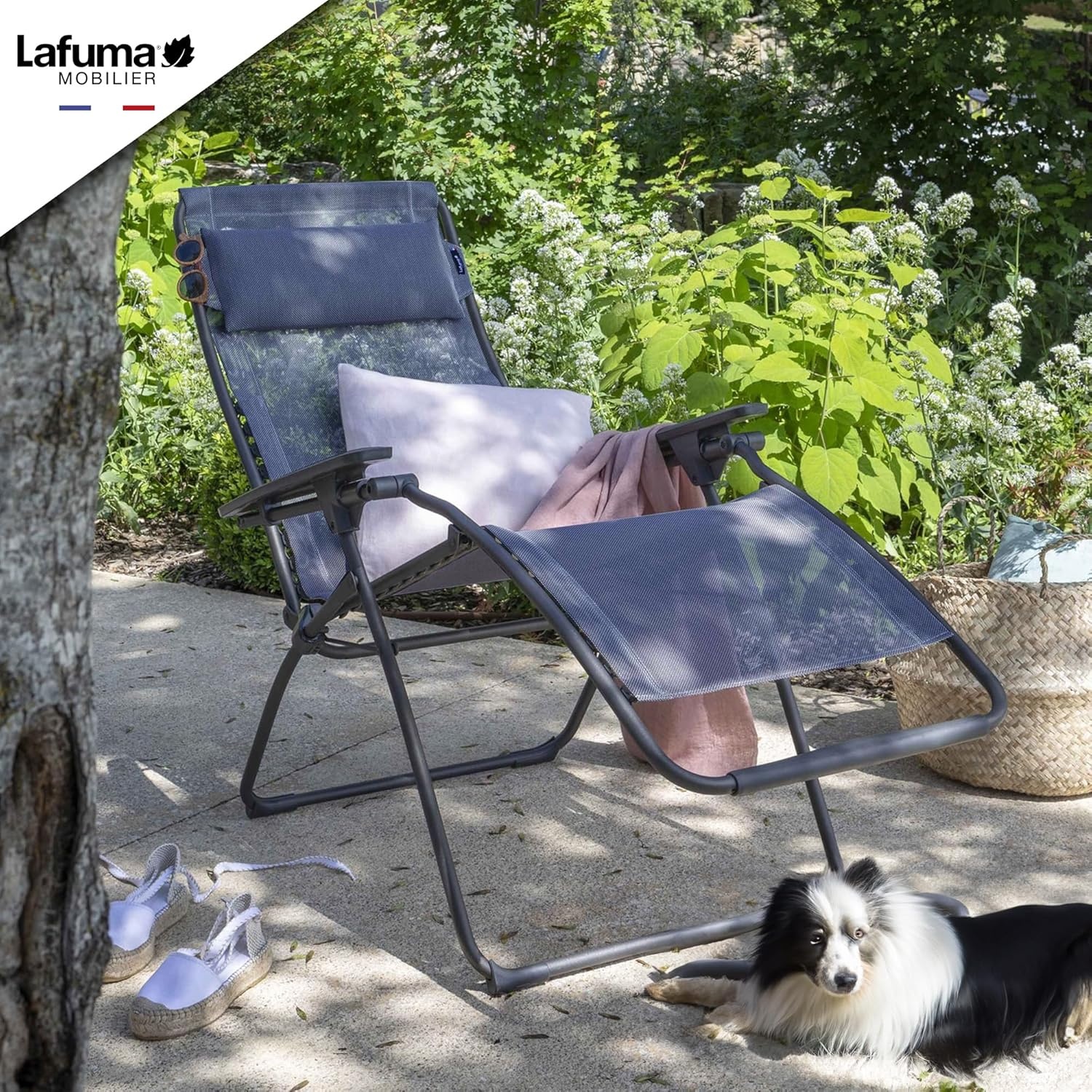 Lafuma Futura XL Zero Gravity Outdoor Steel Framed Lawn Recliner Chair with Armrest, Extra Wide Recliner, and Adjustable Neck Pillow, Seigle(Blue (Ocean))