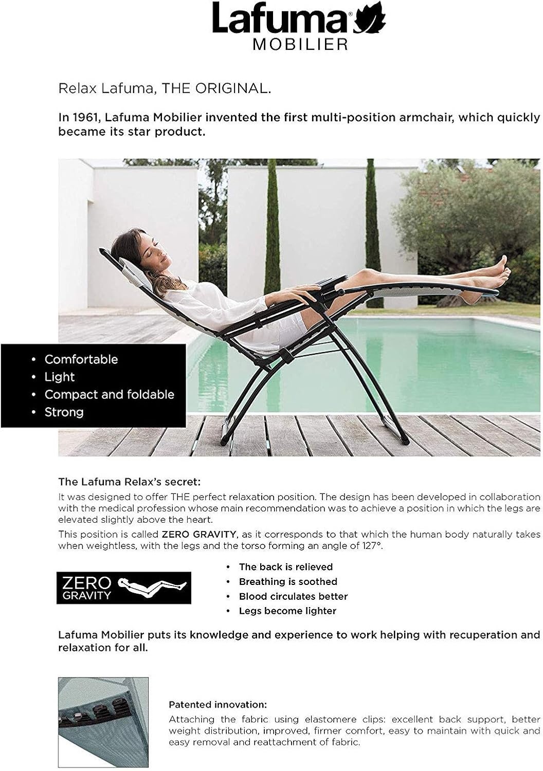 Lafuma Futura XL Zero Gravity Outdoor Steel Framed Lawn Recliner Chair with Armrest, Extra Wide Recliner, and Adjustable Neck Pillow, Seigle(Blue (Ocean))