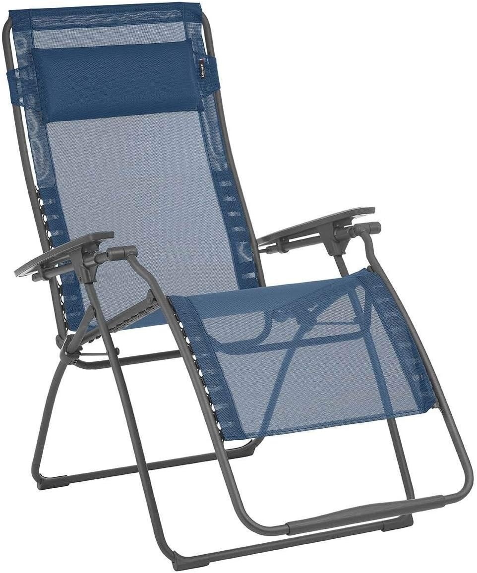 Lafuma Futura XL Zero Gravity Outdoor Steel Framed Lawn Recliner Chair with Armrest, Extra Wide Recliner, and Adjustable Neck Pillow, Seigle(Blue (Ocean))