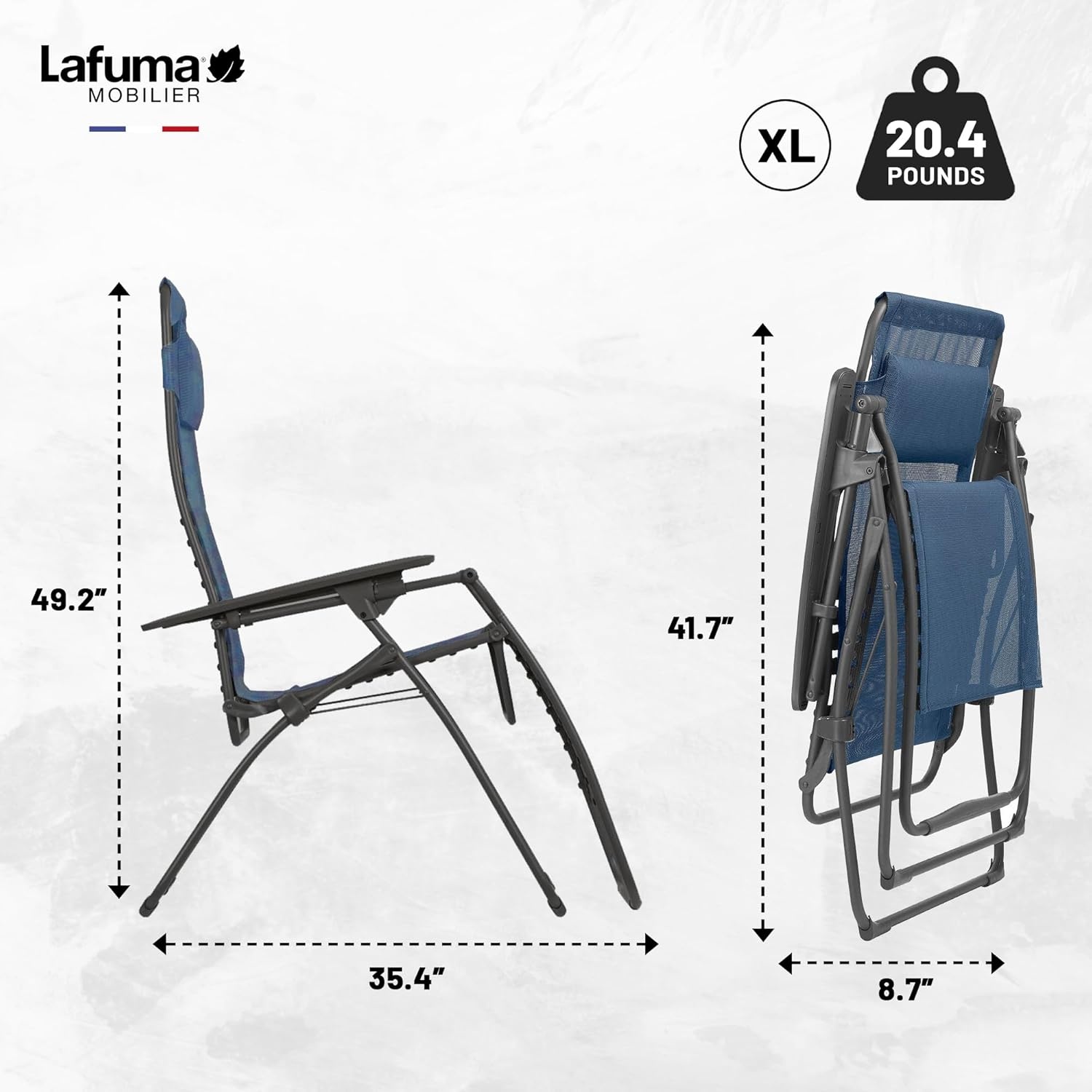 Lafuma Futura XL Zero Gravity Outdoor Steel Framed Lawn Recliner Chair with Armrest, Extra Wide Recliner, and Adjustable Neck Pillow, Seigle(Blue (Ocean))