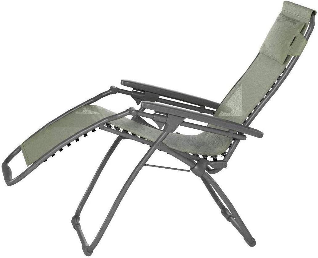 Lafuma Futura XL Zero Gravity Outdoor Steel Framed Lawn Recliner Chair with Armrest, Extra Wide Recliner, and Adjustable Neck Pillow, Seigle(Green (Moss))