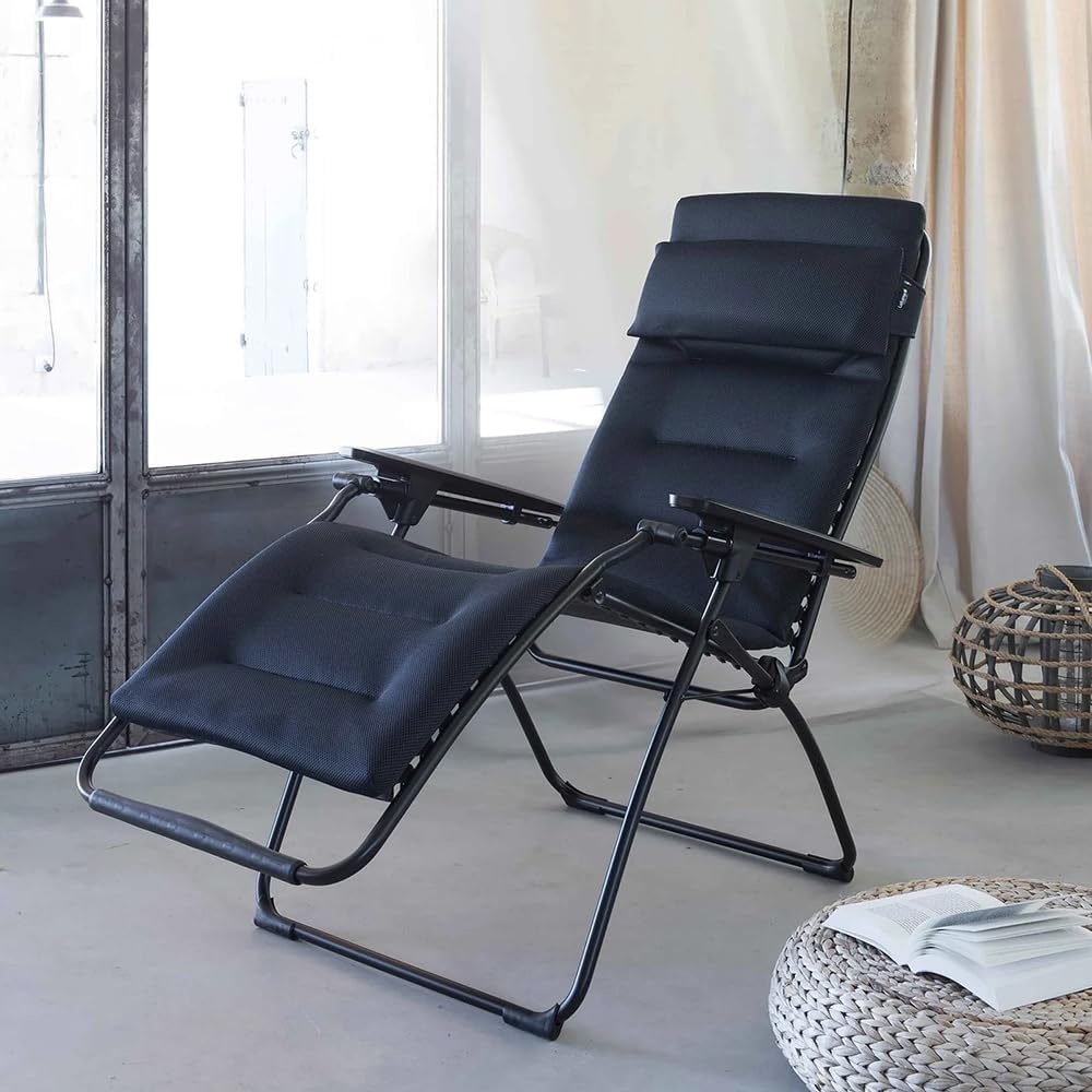 Lafuma Futura XL Air Comfort Series Outdoor Zero Gravity Lounge Chair, Black(Acier Black)