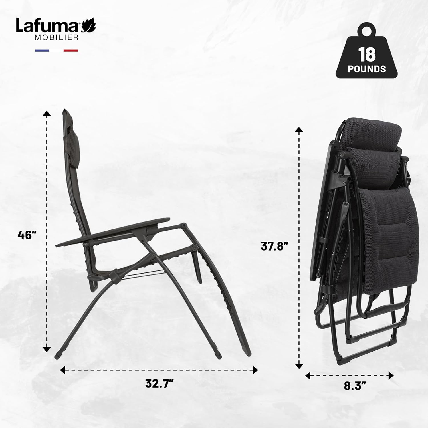 Lafuma Futura XL Air Comfort Series Outdoor Zero Gravity Lounge Chair, Black(Acier Black)