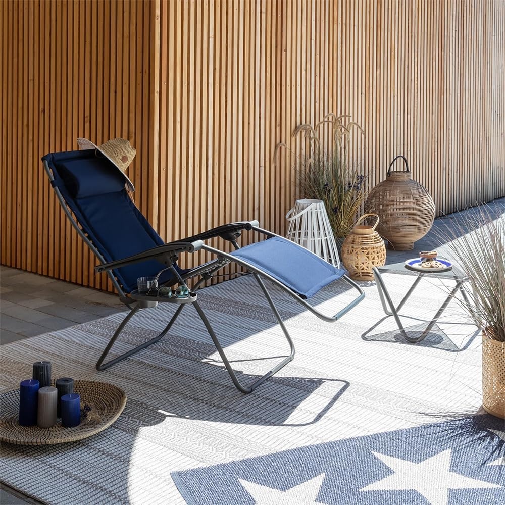 Lafuma RSX Clip Sunbrella Outdoor Zero Gravity Steel Folding Recliner Chair for Camping, Backyards, Patio, Lawn, and Garden, Slate(Navy)