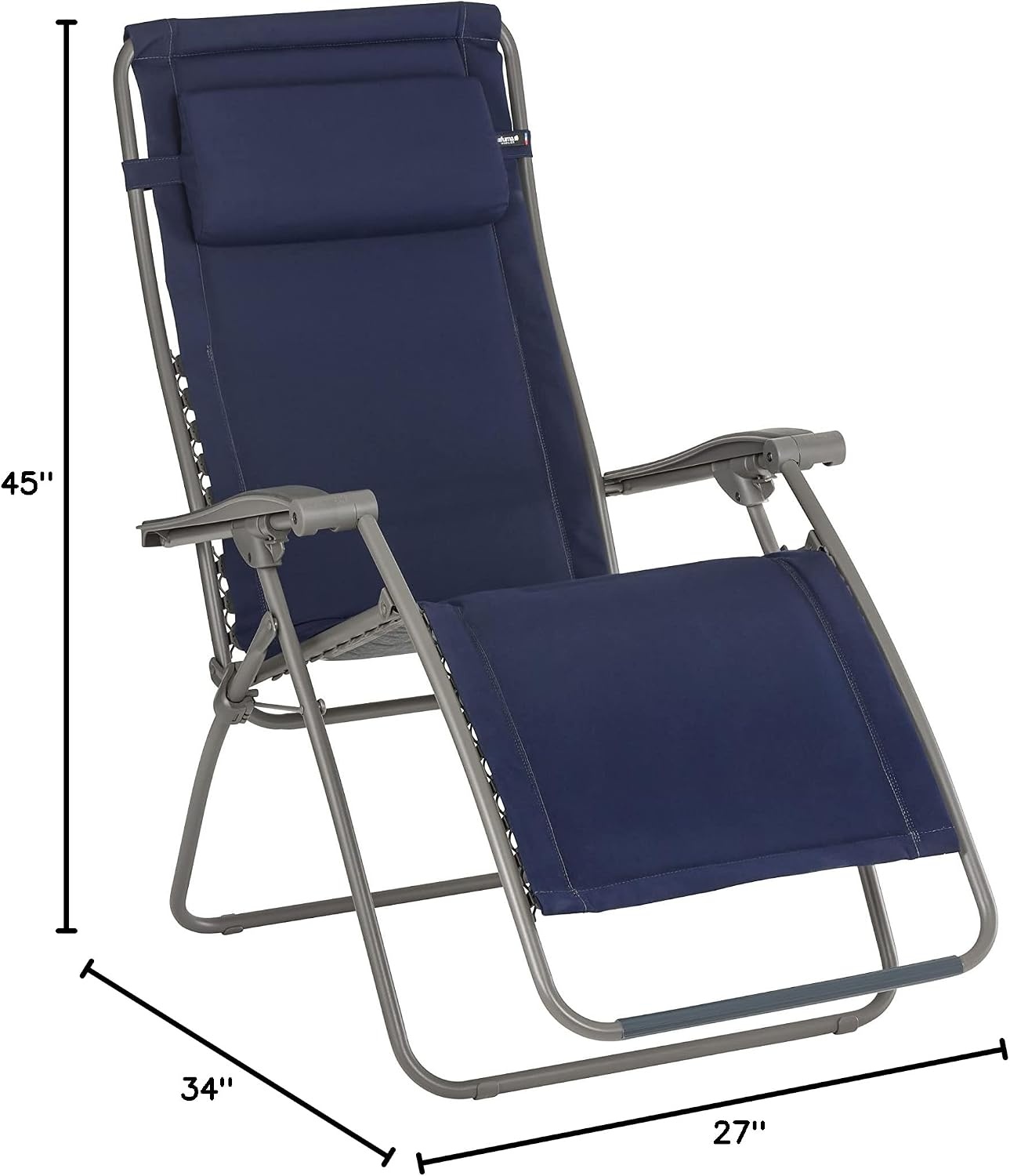 Lafuma RSX Clip Sunbrella Outdoor Zero Gravity Steel Folding Recliner Chair for Camping, Backyards, Patio, Lawn, and Garden, Slate(Navy)