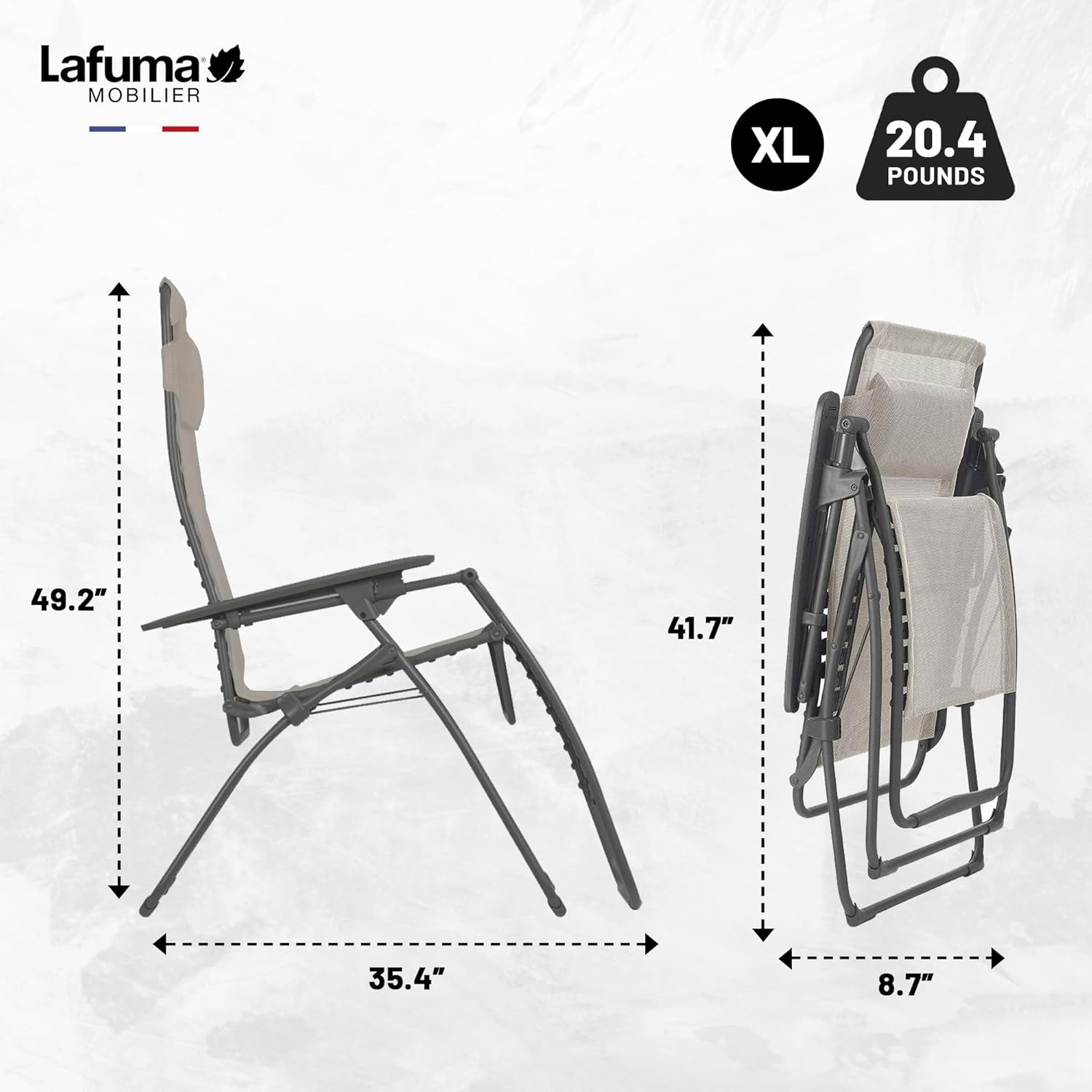 Lafuma Futura XL Zero Gravity Outdoor Steel Framed Lawn Recliner Chair with Armrest, Extra Wide Recliner, and Adjustable Neck Pillow, Seigle(Grey (Seigle))