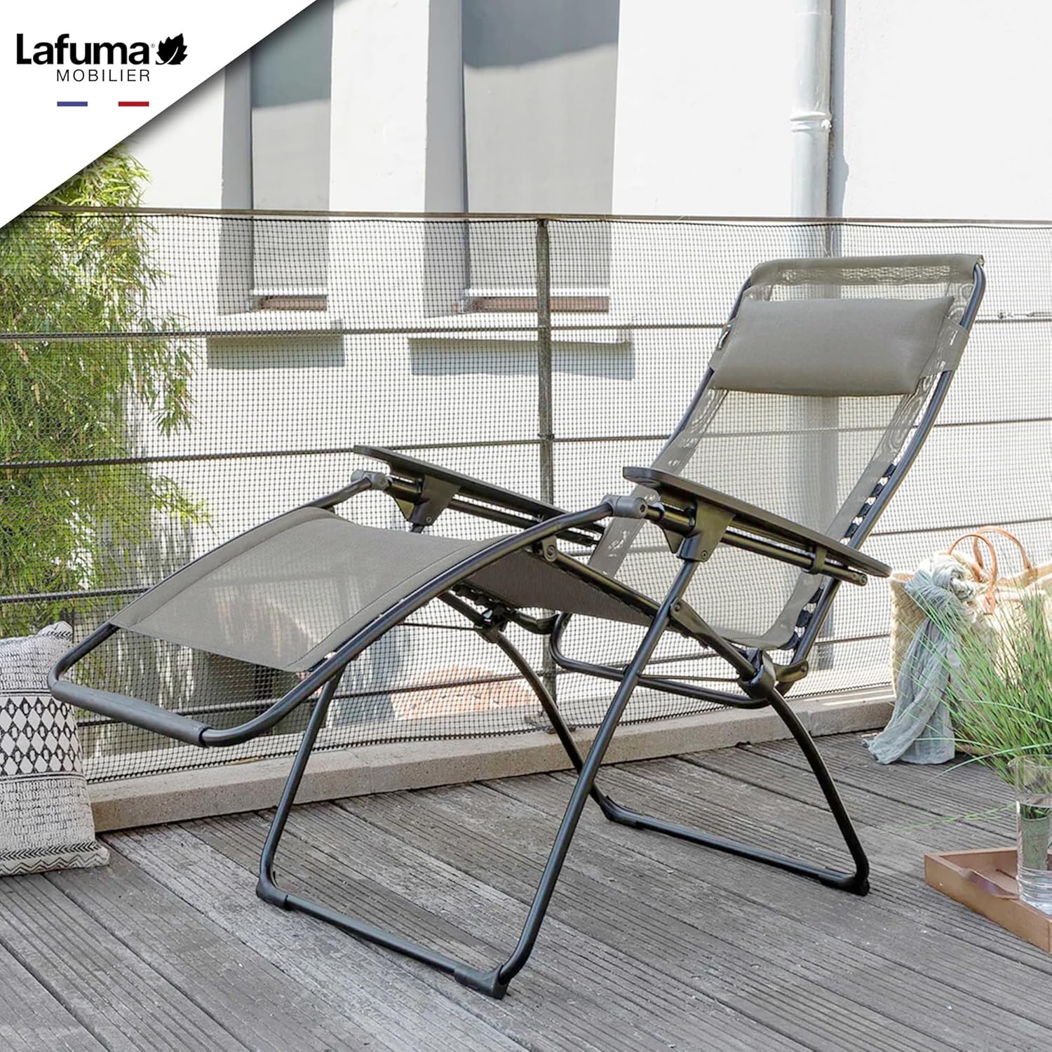 Lafuma Futura XL Zero Gravity Outdoor Steel Framed Lawn Recliner Chair with Armrest, Extra Wide Recliner, and Adjustable Neck Pillow, Seigle(Grey (Seigle))
