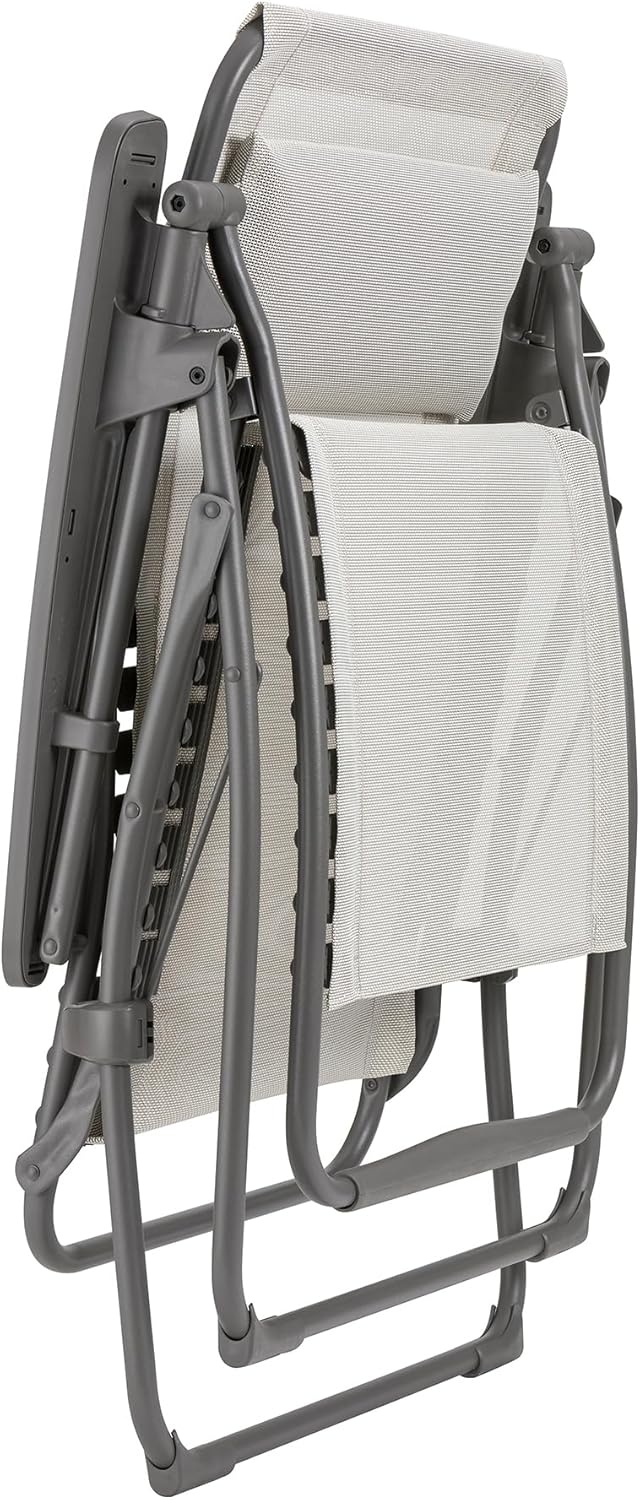 Lafuma Futura XL Zero Gravity Outdoor Steel Framed Lawn Recliner Chair with Armrest, Extra Wide Recliner, and Adjustable Neck Pillow, Seigle(Grey (Seigle))