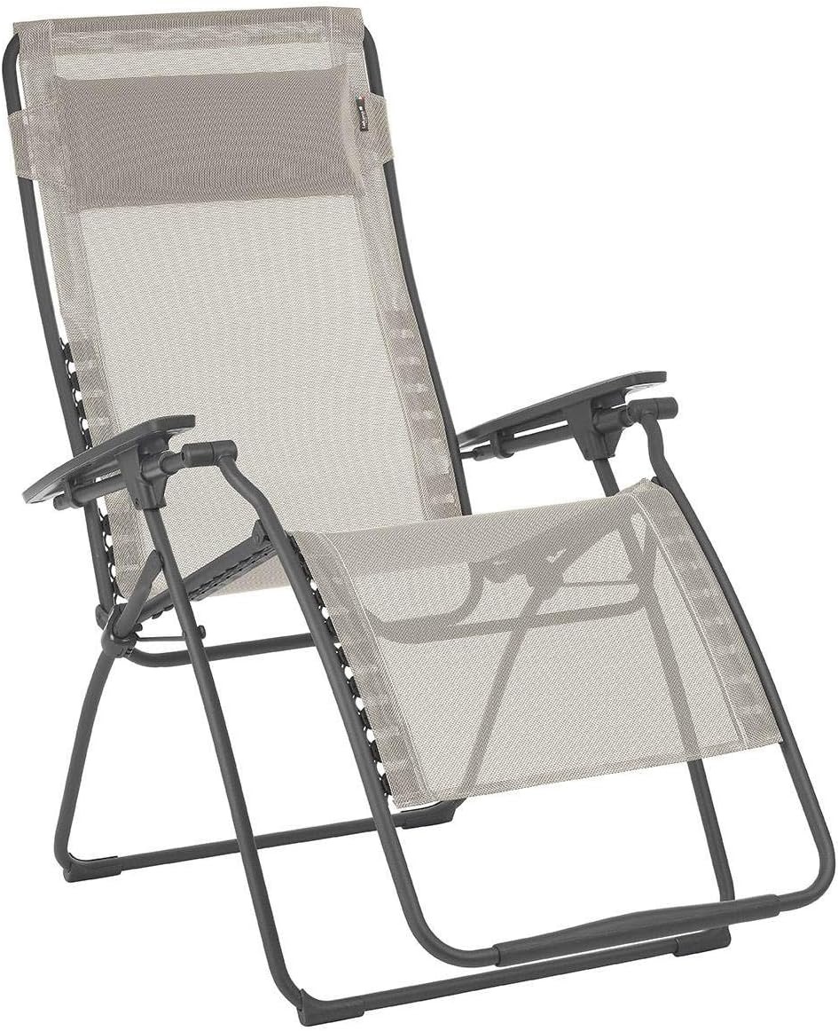 Lafuma Futura XL Zero Gravity Outdoor Steel Framed Lawn Recliner Chair with Armrest, Extra Wide Recliner, and Adjustable Neck Pillow, Seigle(Grey (Seigle))