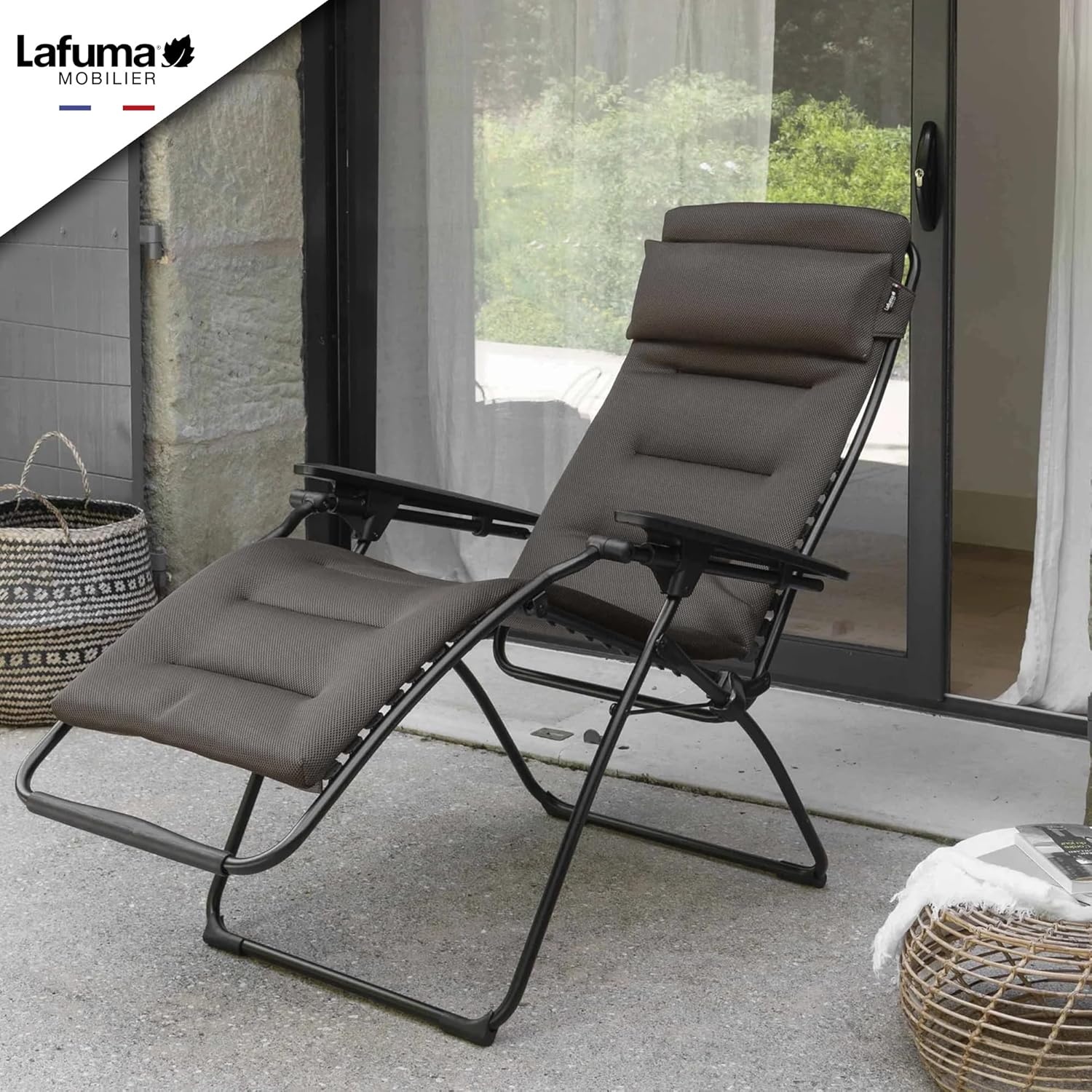 Lafuma Futura XL Air Comfort Series Outdoor Zero Gravity Lounge Chair, Black(Taupe Grey)