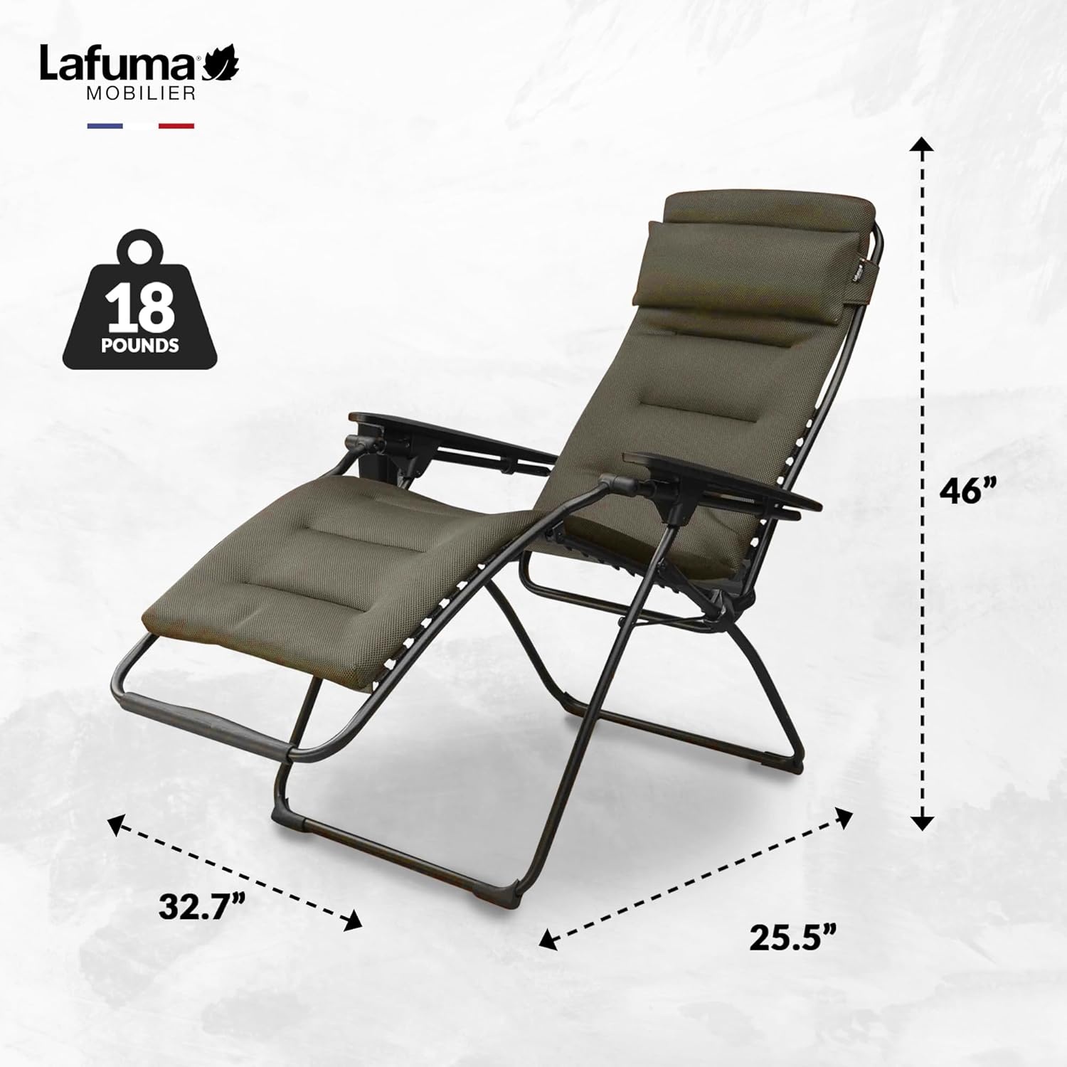 Lafuma Futura XL Air Comfort Series Outdoor Zero Gravity Lounge Chair, Black(Taupe Grey)