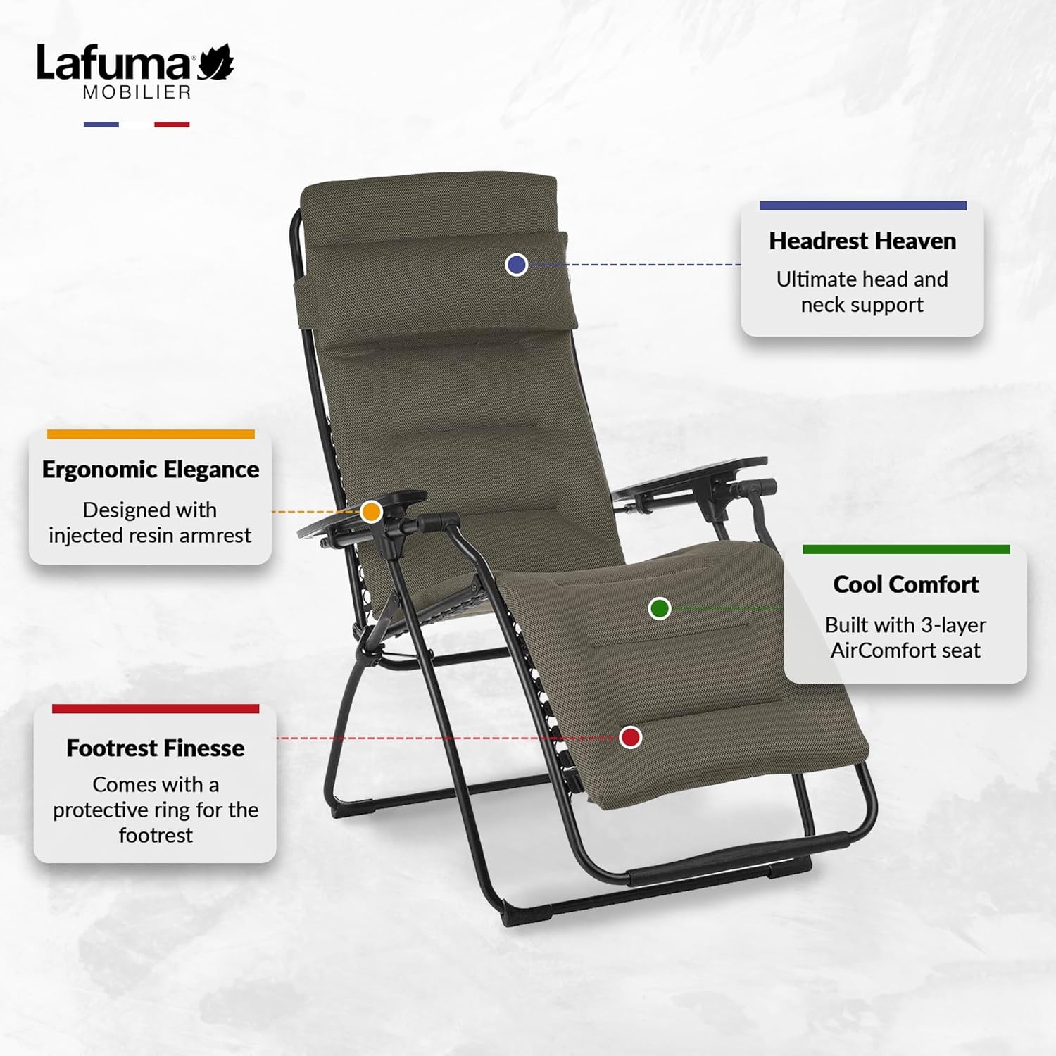 Lafuma Futura XL Air Comfort Series Outdoor Zero Gravity Lounge Chair, Black(Taupe Grey)