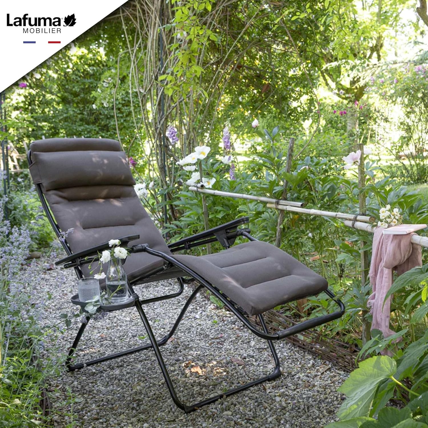 Lafuma Futura XL Air Comfort Series Outdoor Zero Gravity Lounge Chair, Black(Taupe Grey)