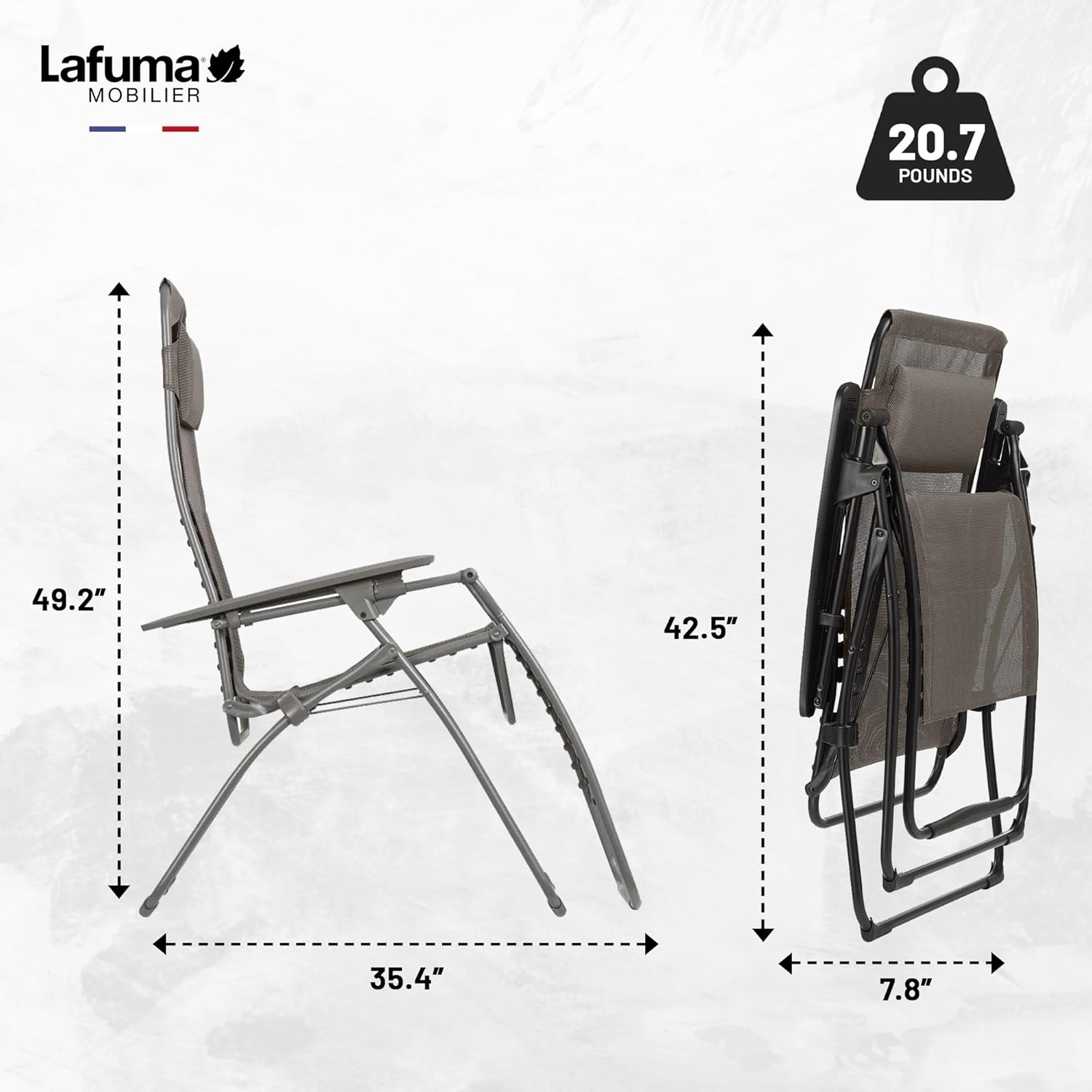 Lafuma Futura XL Zero Gravity Outdoor Steel Framed Lawn Recliner Chair with Armrest, Extra Wide Recliner, and Adjustable Neck Pillow, Seigle(Grey (Graphite))