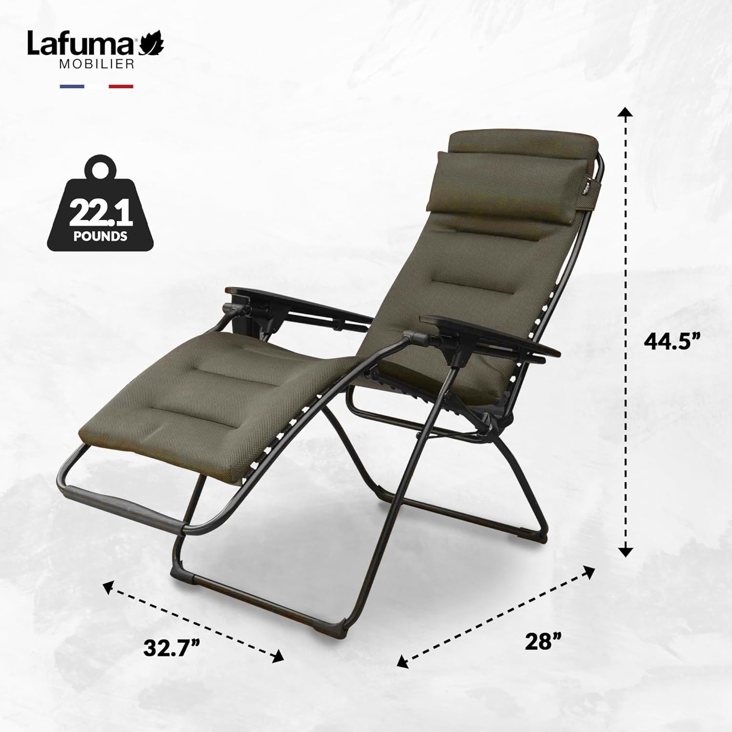 Lafuma Futura XL Air Comfort Series Outdoor Zero Gravity Lounge Chair, Black(Taupe)