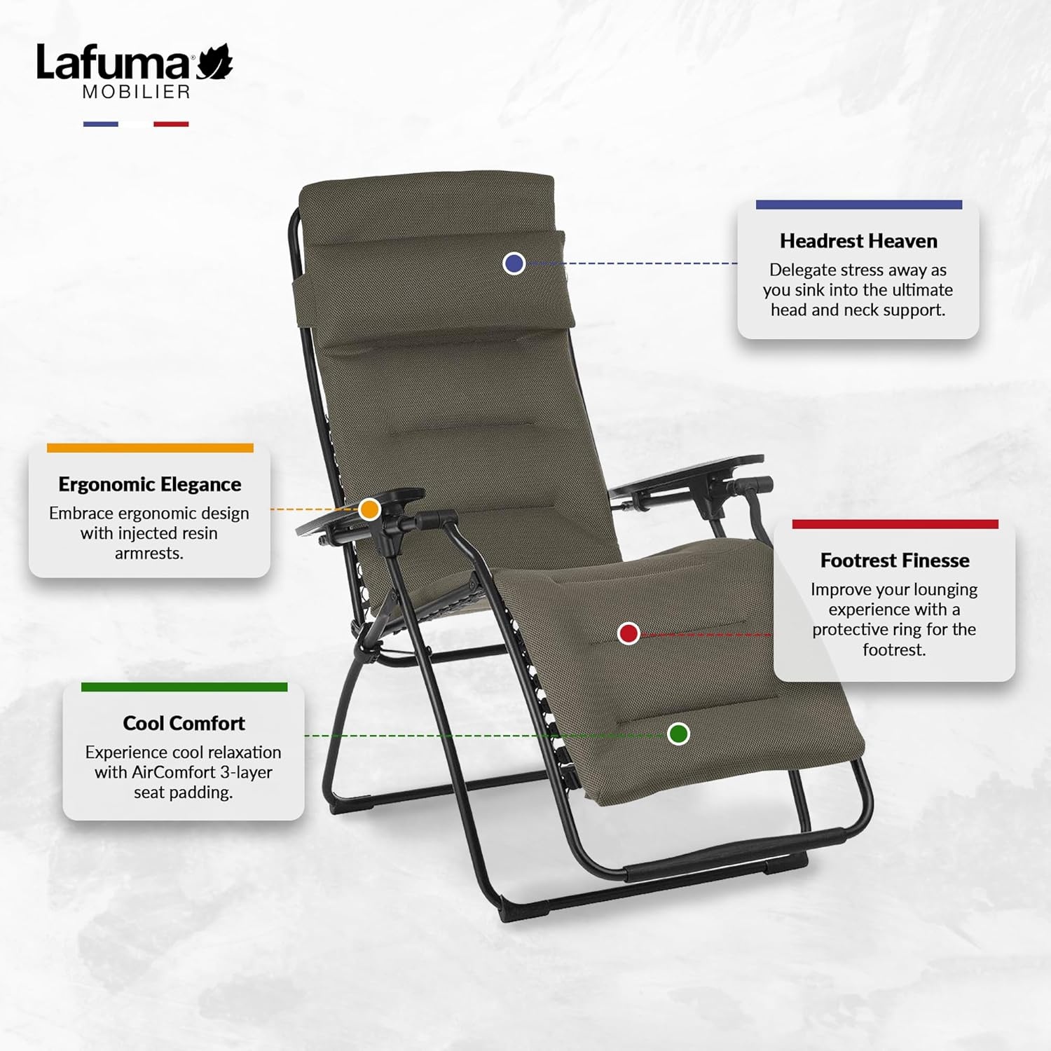 Lafuma Futura XL Air Comfort Series Outdoor Zero Gravity Lounge Chair, Black(Taupe)