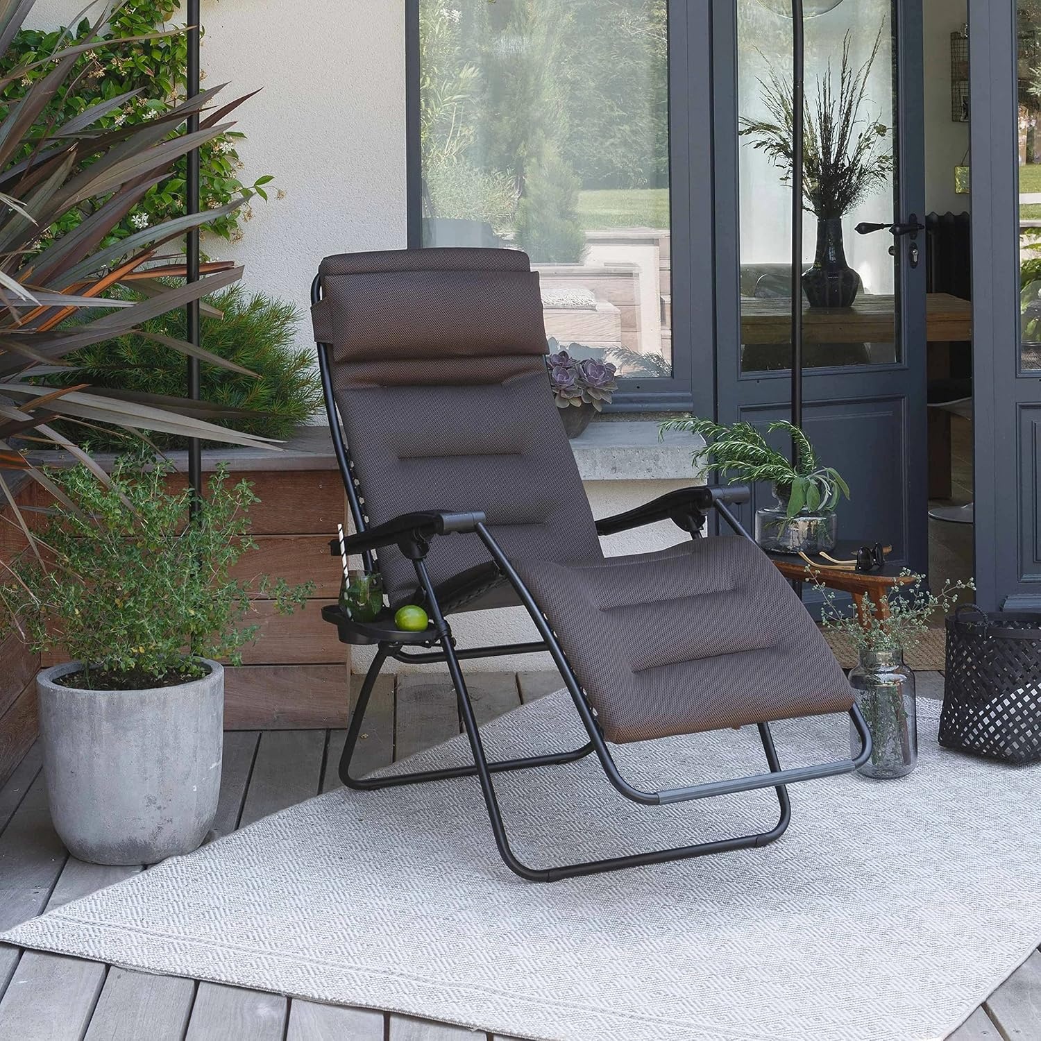Lafuma RSX Clip XL Air Comfort, Extra Large Padded Zero-Gravity Multi-Position Reclining Chair, Taupe