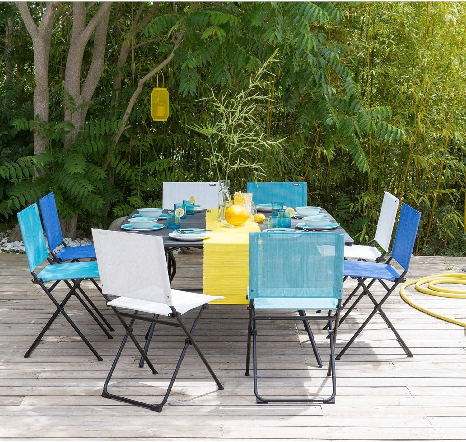 Lafuma Anytime Folding Armchair – Black Steel Frame with Aqua Batyline Duo Fabric(Outremer)