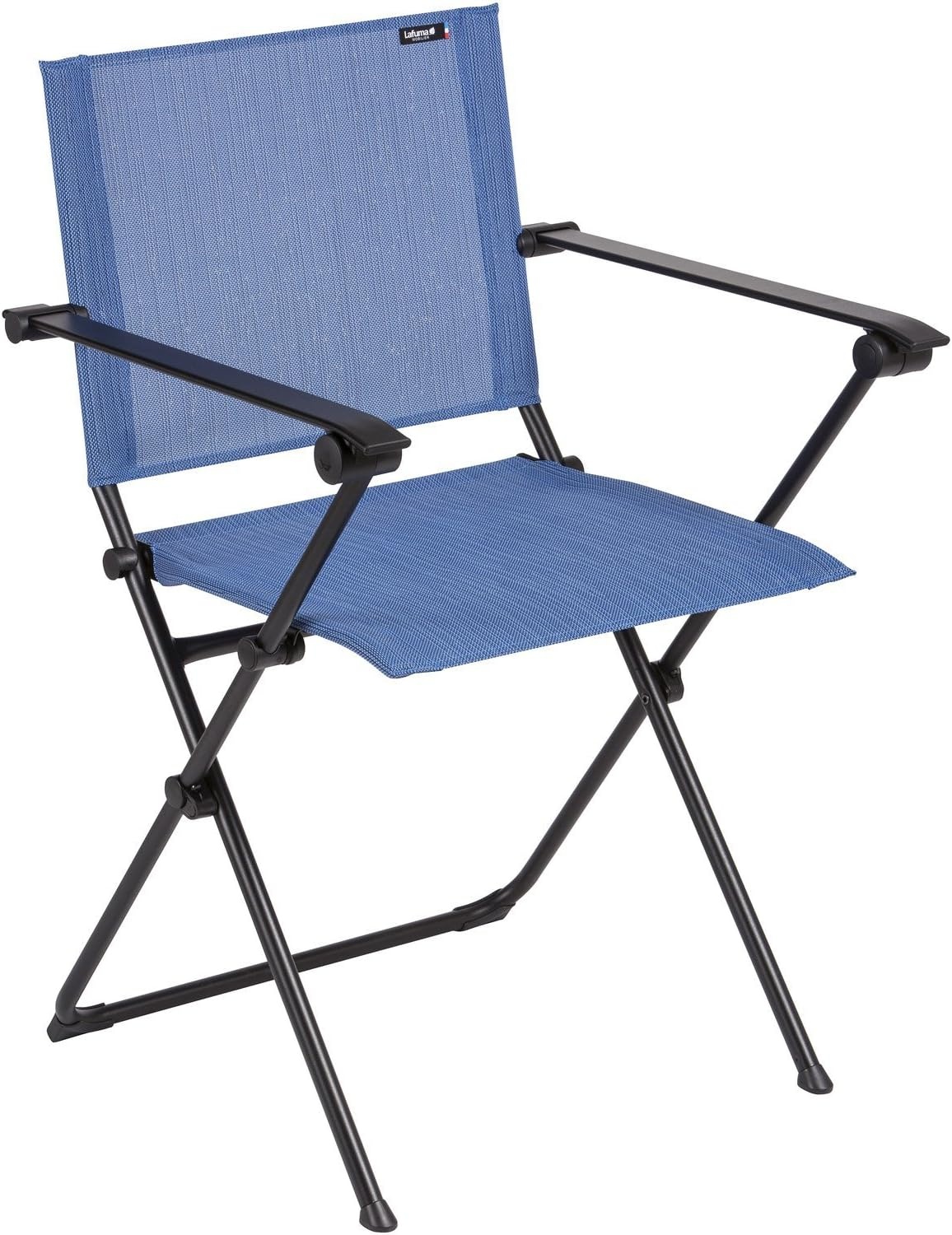 Lafuma Anytime Folding Armchair – Black Steel Frame with Aqua Batyline Duo Fabric(Outremer)