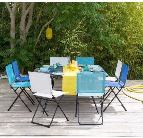 Lafuma Anytime Folding Armchair – Black Steel Frame with Aqua Batyline Duo Fabric(Aqua)